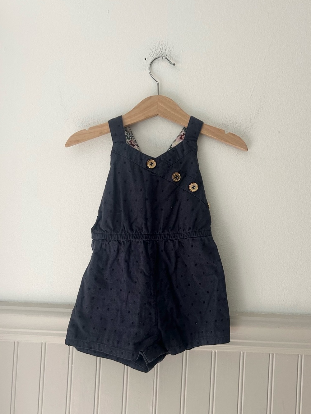 Tommy Bahama Baby Girl 12M Navy Romper Button Strap Snap Closure Cotton
